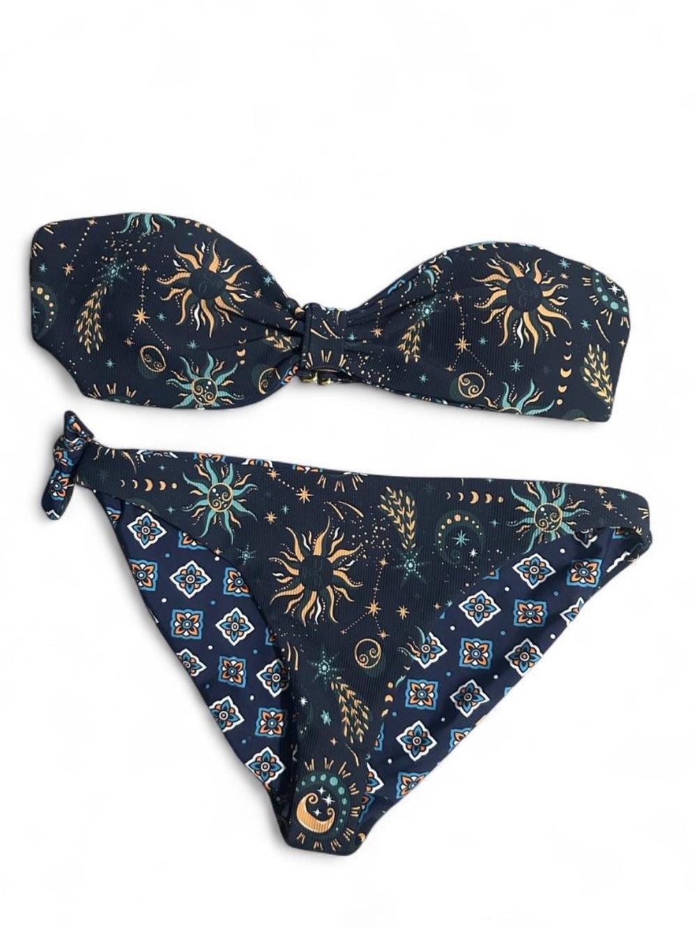 Vacancy Co Reversible Navy Celestial Print Bandeau Bikini Set